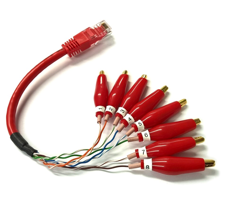 RJC08 - Breakout Cable with RJ45 plug + 8 gold crocodile clips